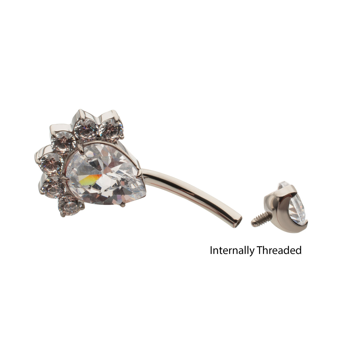 Titanium Internally Threaded Royal Cluster Teardrop Gem Fixed Bottom Navel