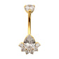 24Kt Gold PVD Titanium Internally Threaded Royal Cluster Teardrop Gem Fixed Bottom Navel
