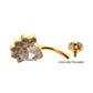 24Kt Gold PVD Titanium Internally Threaded Royal Cluster Teardrop Gem Fixed Bottom Navel