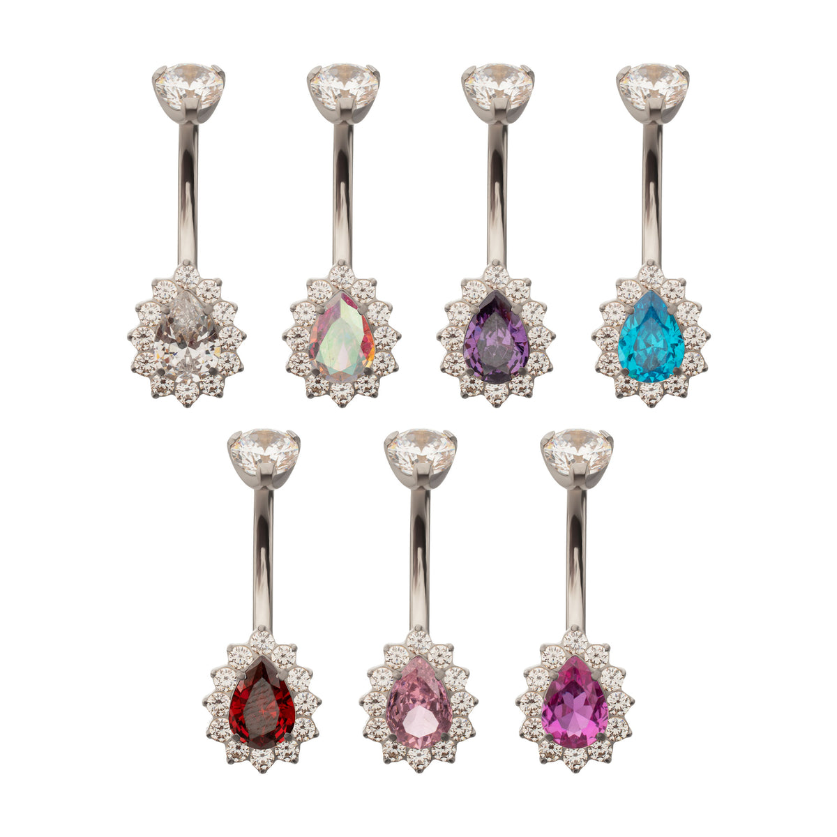 Titanium Internally Threaded Teardrop Halo with Clear Gem Edge Fixed Bottom Navel