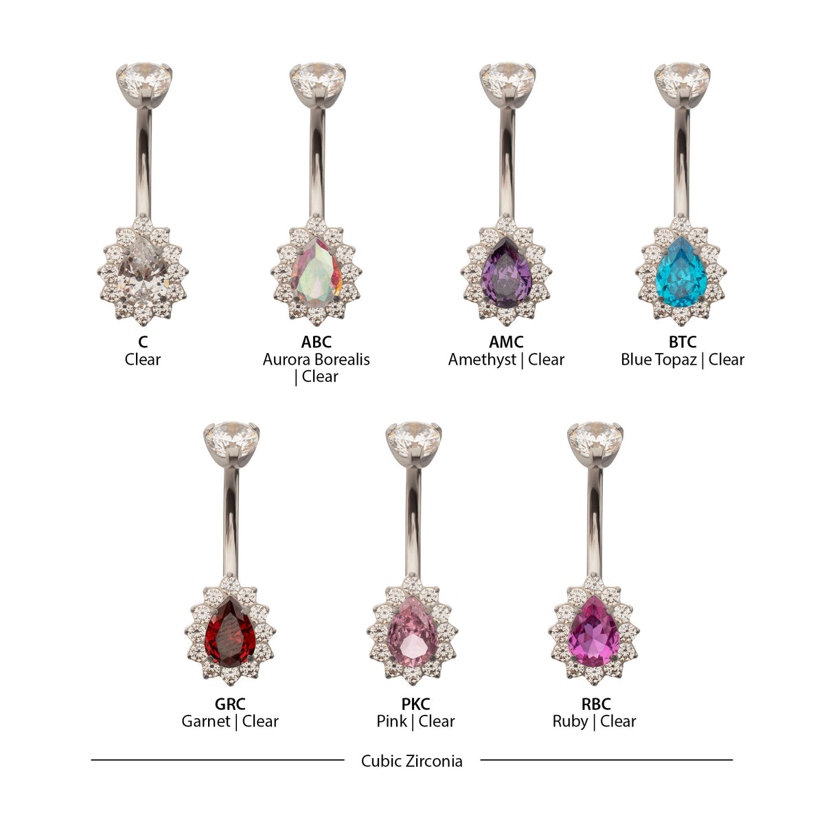 Titanium Internally Threaded Teardrop Halo with Clear Gem Edge Fixed Bottom Navel