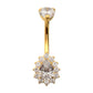 24Kt Gold PVD Titanium Internally Threaded Teardrop Halo with Clear Gem Edge Fixed Bottom Navel