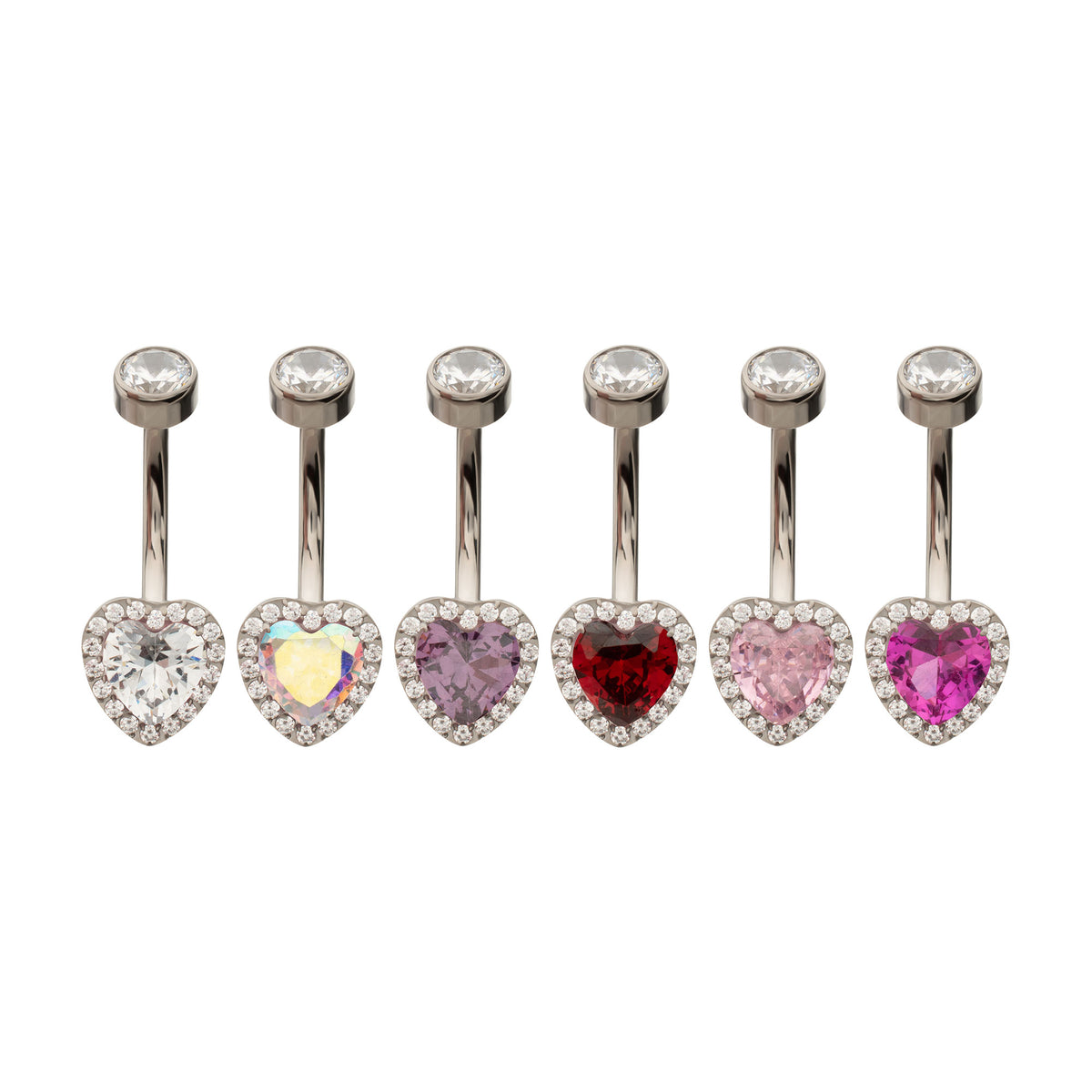 Titanium Internally Threaded Radiant Heart Halo with Clear Gem Edge Fixed Bottom Navel