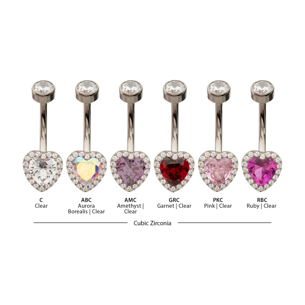 Titanium Internally Threaded Radiant Heart Halo with Clear Gem Edge Fixed Bottom Navel
