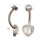 Titanium Internally Threaded Radiant Heart Halo with Clear Gem Edge Fixed Bottom Navel