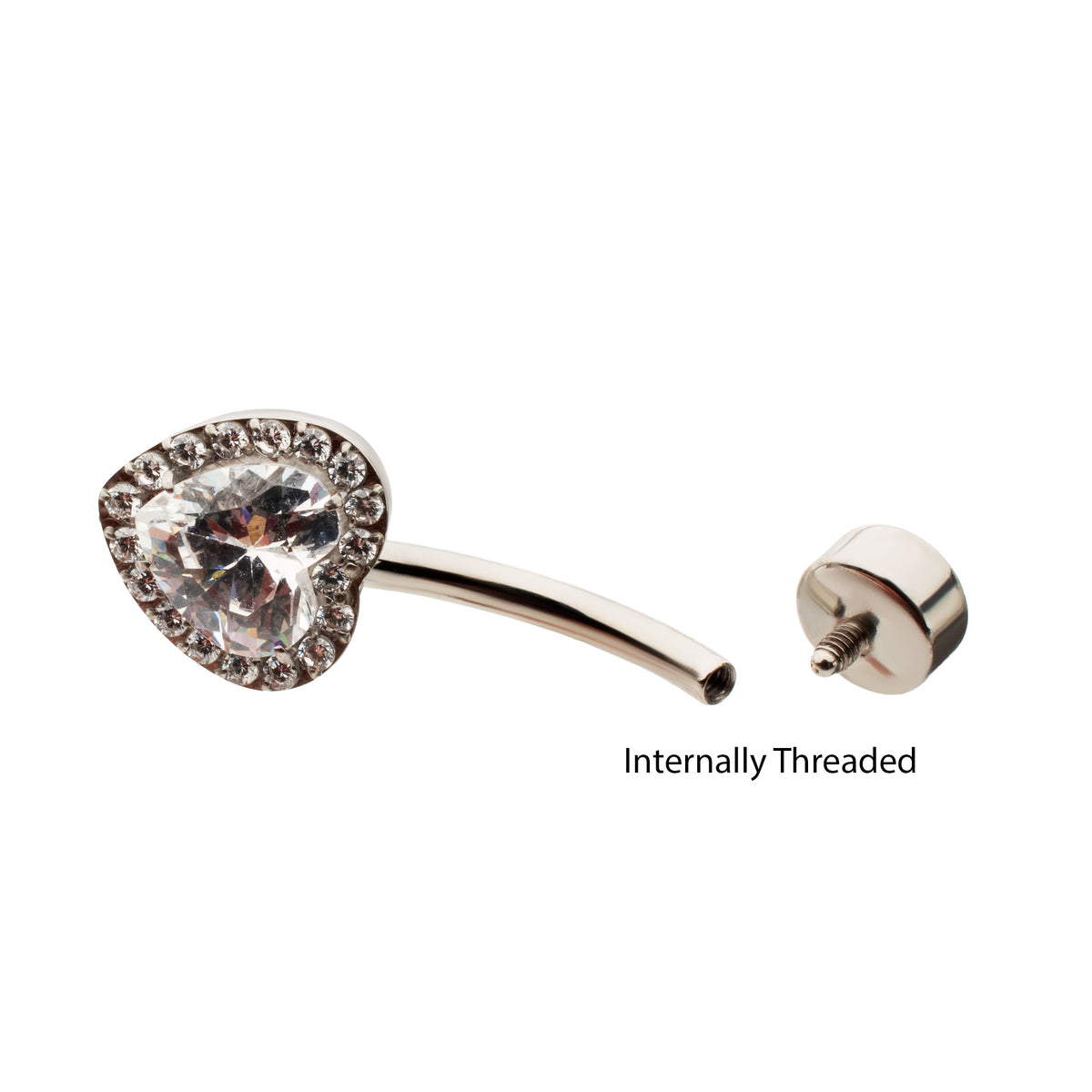 Titanium Internally Threaded Radiant Heart Halo with Clear Gem Edge Fixed Bottom Navel