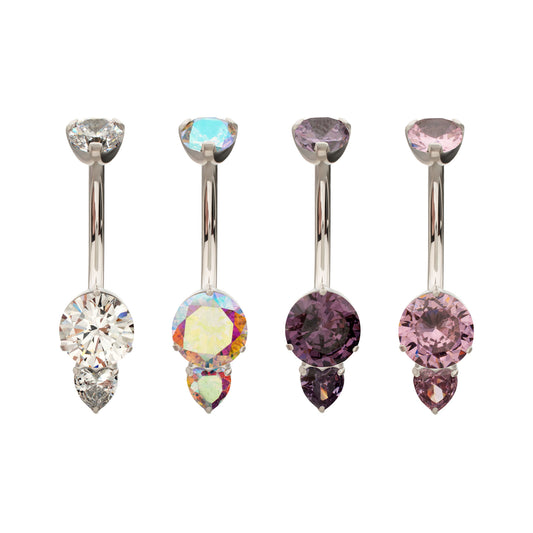 Titanium Internally Threaded Luxe Drop Heart Gem Fixed Bottom Navel