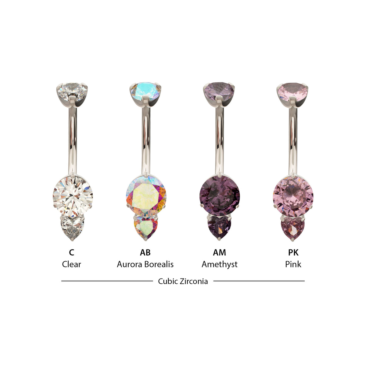 Titanium Internally Threaded Luxe Drop Heart Gem Fixed Bottom Navel