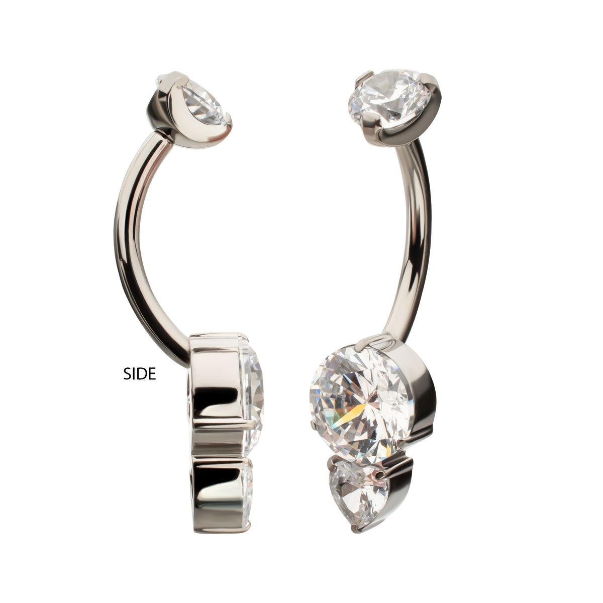 Titanium Internally Threaded Luxe Drop Heart Gem Fixed Bottom Navel