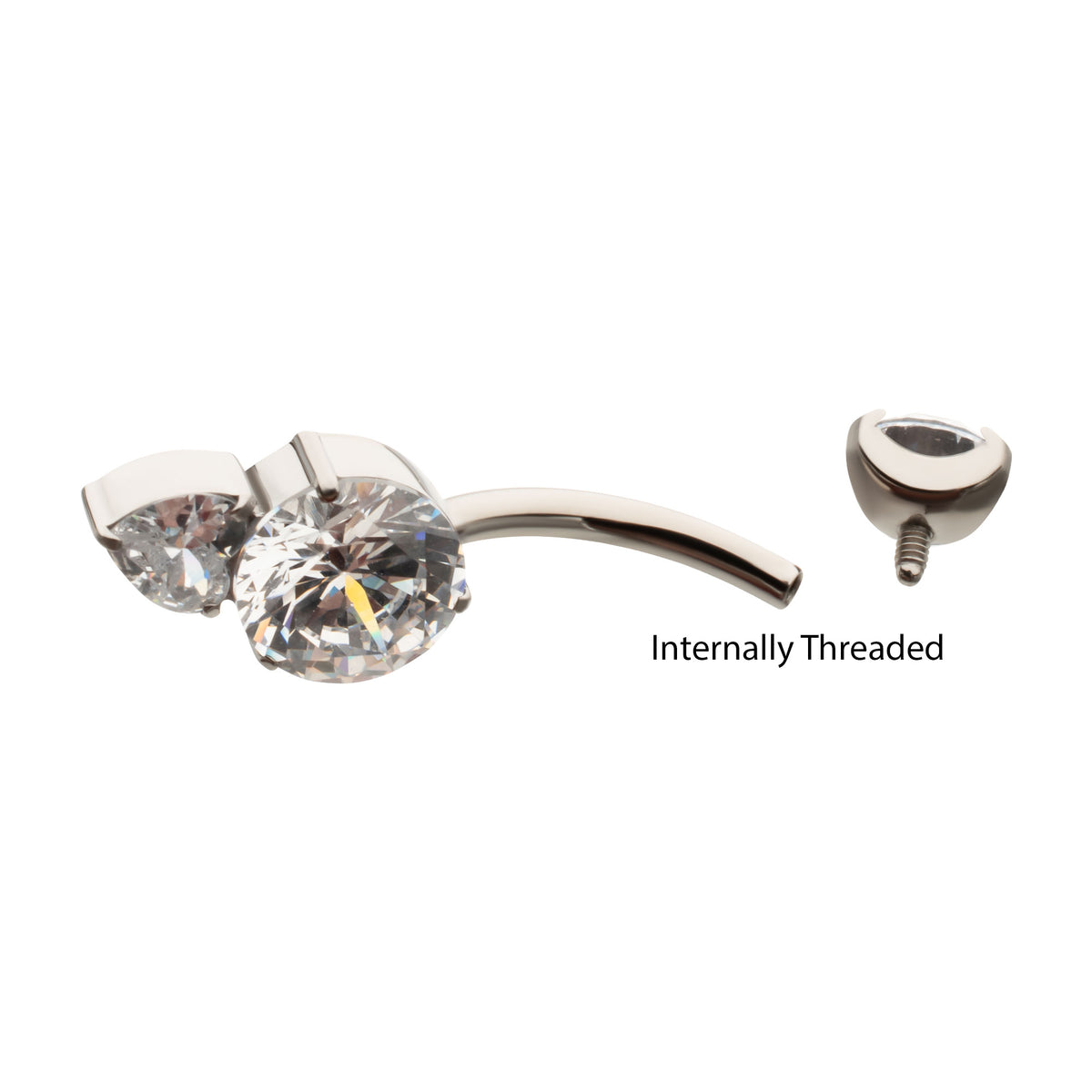 Titanium Internally Threaded Luxe Drop Heart Gem Fixed Bottom Navel