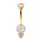 24Kt Gold PVD Titanium Internally Threaded Luxe Drop Heart Gem Fixed Bottom Navel