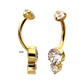 24Kt Gold PVD Titanium Internally Threaded Luxe Drop Heart Gem Fixed Bottom Navel