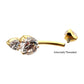 24Kt Gold PVD Titanium Internally Threaded Luxe Drop Heart Gem Fixed Bottom Navel