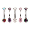 Titanium Internally Threaded Double Prong Set Teardrop Gem Fixed Bottom Navel