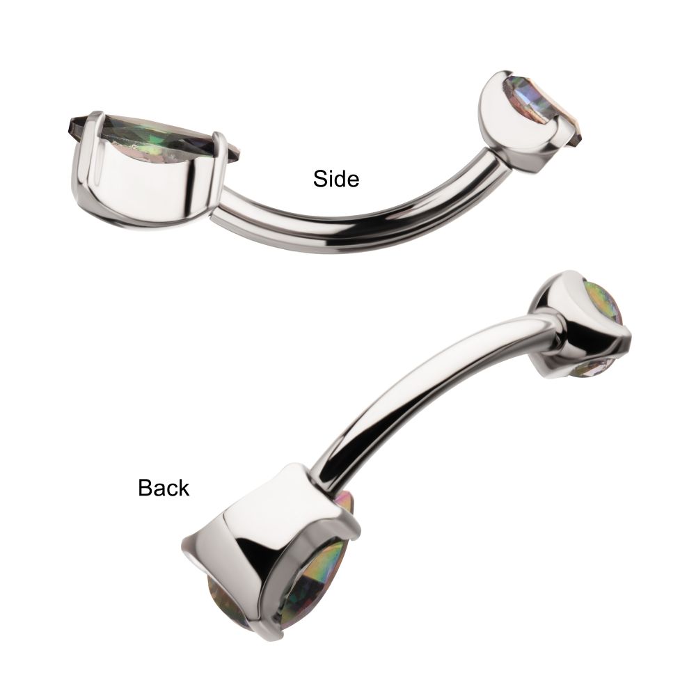 Titanium Internally Threaded Double Prong Set Teardrop Gem Fixed Bottom Navel