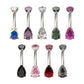 Titanium Internally Threaded Double Teardrop with 4-Prong Bottom Gem Fixed Bottom Navel