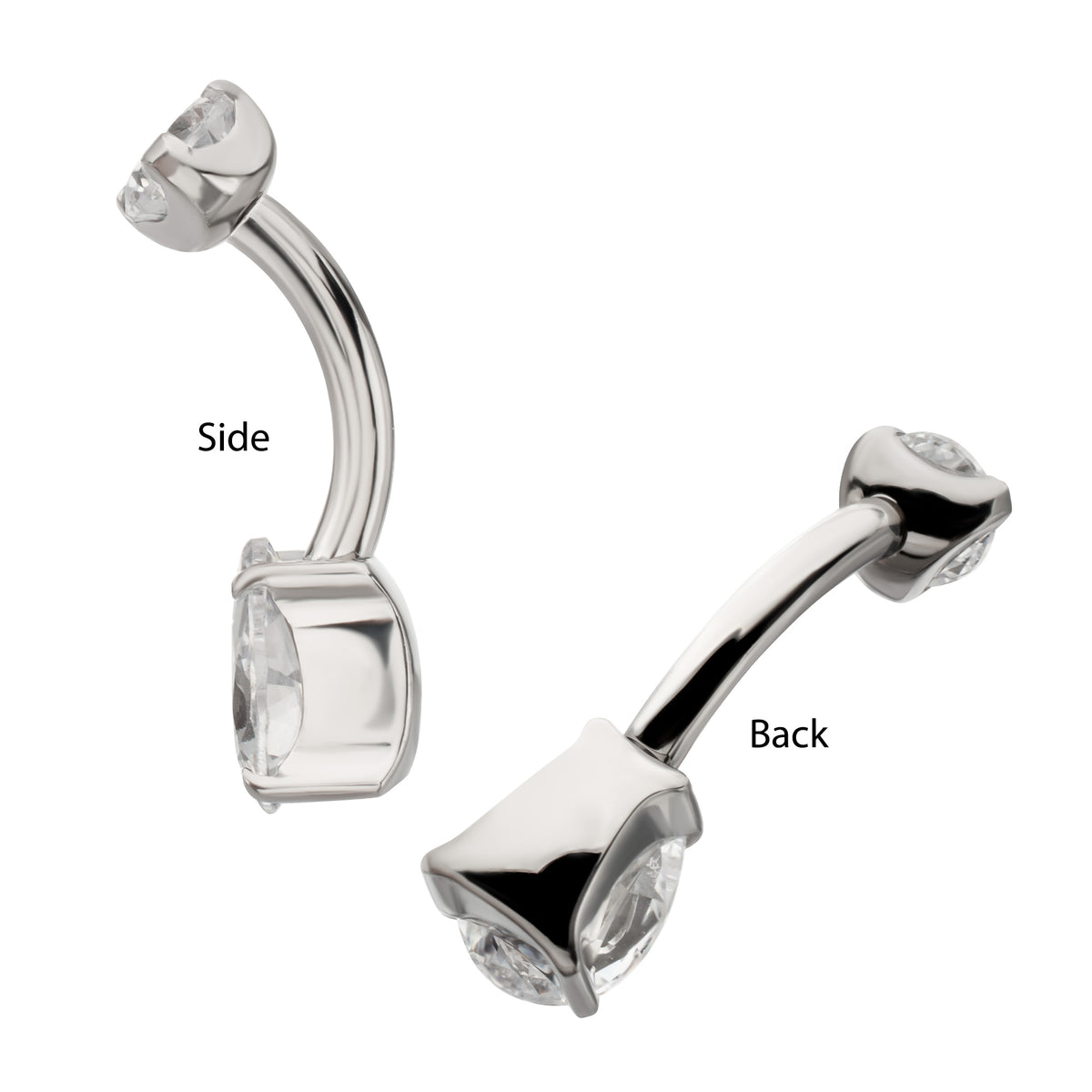 Titanium Internally Threaded Double Teardrop with 4-Prong Bottom Gem Fixed Bottom Navel