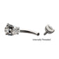 Titanium Internally Threaded Double Teardrop with 4-Prong Bottom Gem Fixed Bottom Navel