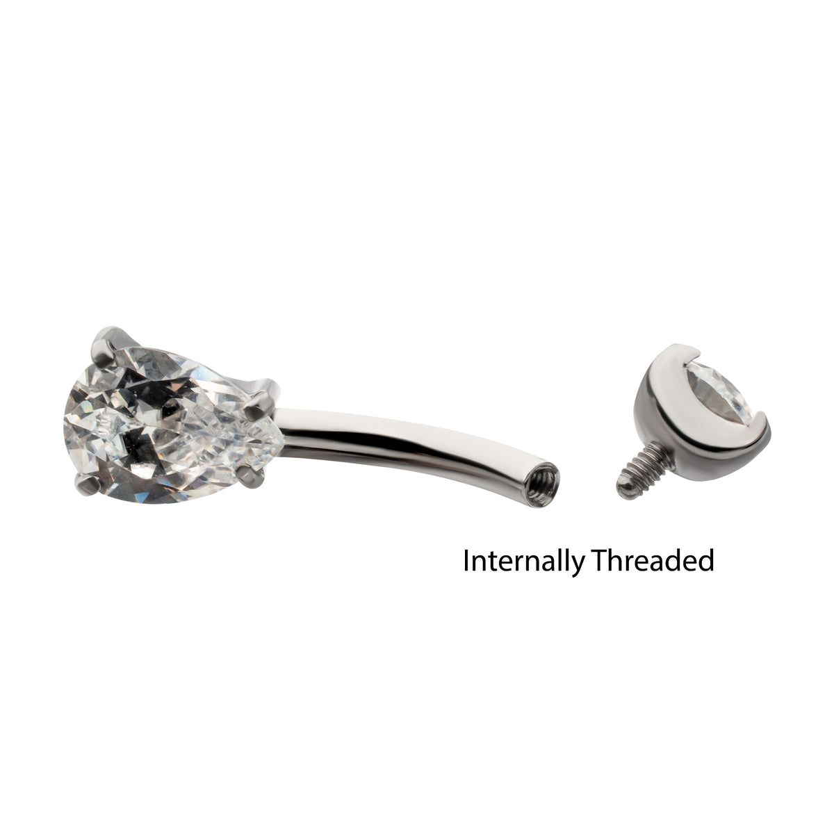 Titanium Internally Threaded Double Teardrop with 4-Prong Bottom Gem Fixed Bottom Navel