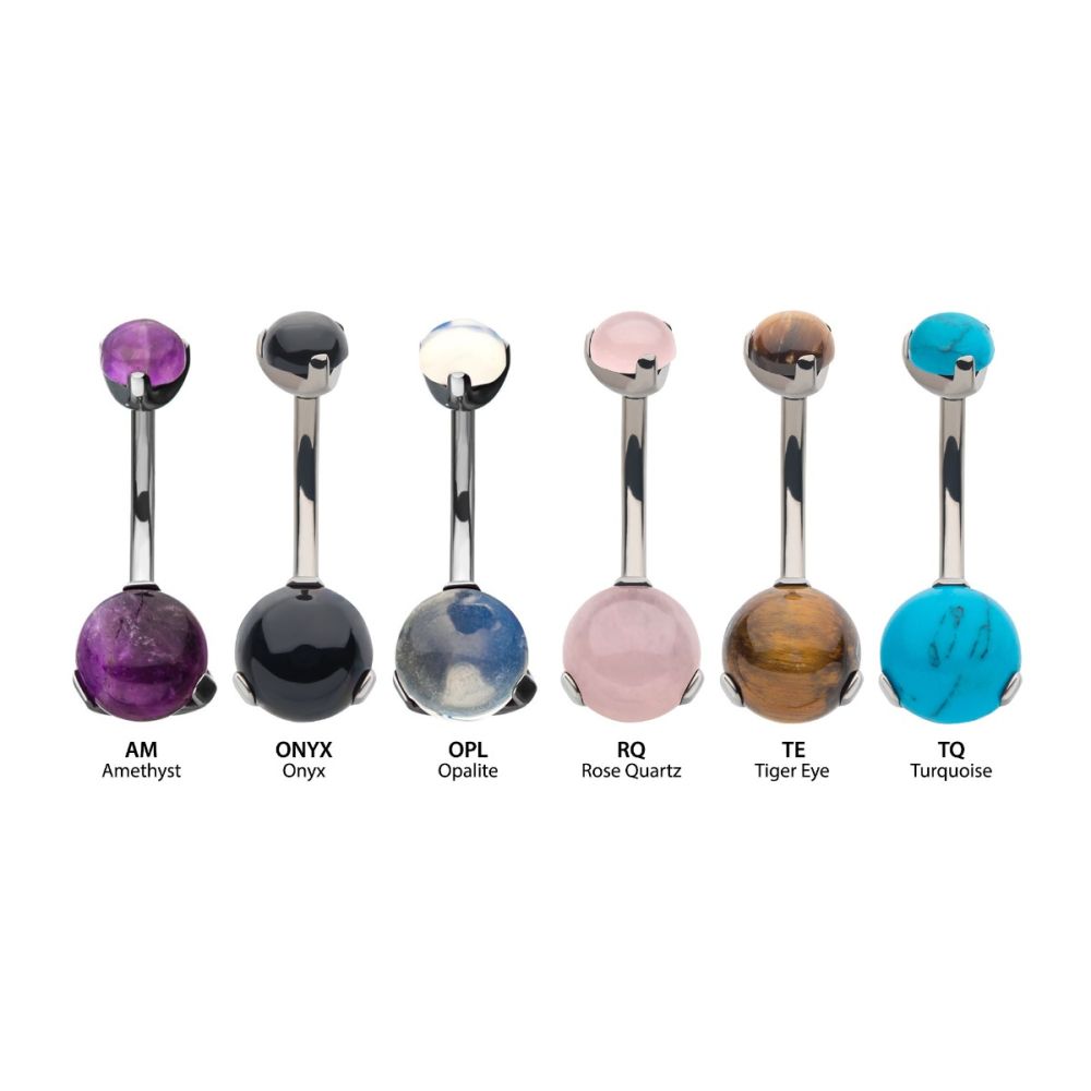 Titanium-Internally Threaded with 3 Prong Set Double Stone Fixed Bottom Navel Ring