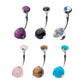 Titanium-Internally Threaded with 3 Prong Set Double Stone Fixed Bottom Navel Ring