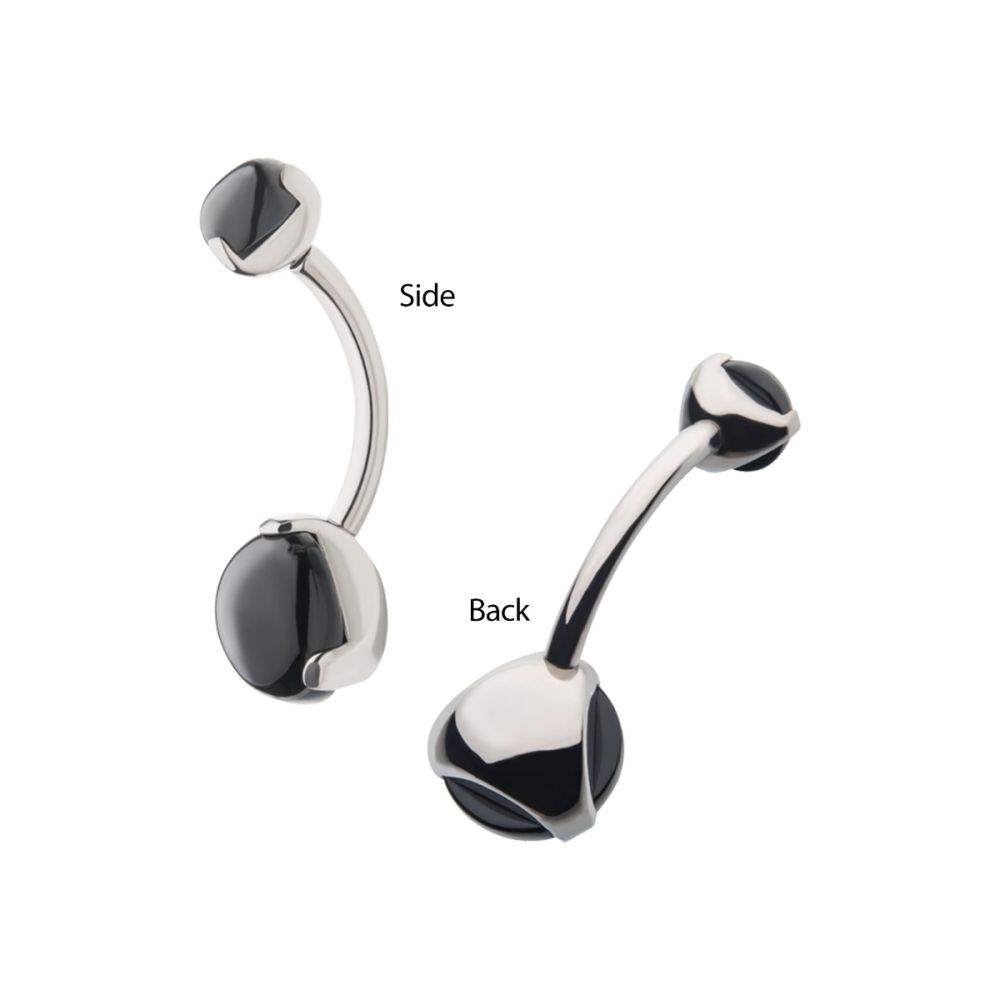 Titanium-Internally Threaded with 3 Prong Set Double Stone Fixed Bottom Navel Ring