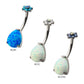 Titanium Internally Threaded with Prong Set AAA CZ & Synthetic Opal Flower Top and Teardrop Bottom Fixed Navel