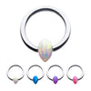 Titanium Captive Bead Ring with Synthetic Opal Teardrop Bead