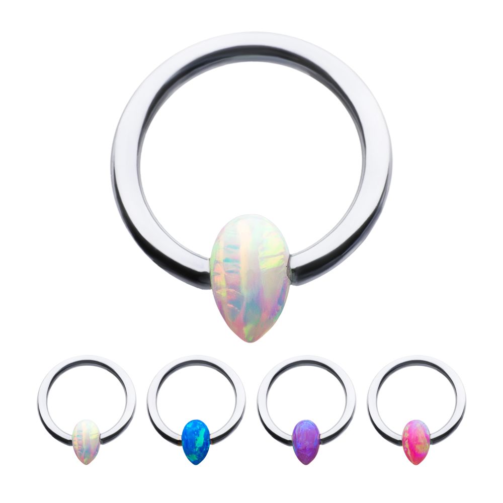 Titanium Captive Bead Ring with Synthetic Opal Teardrop Bead