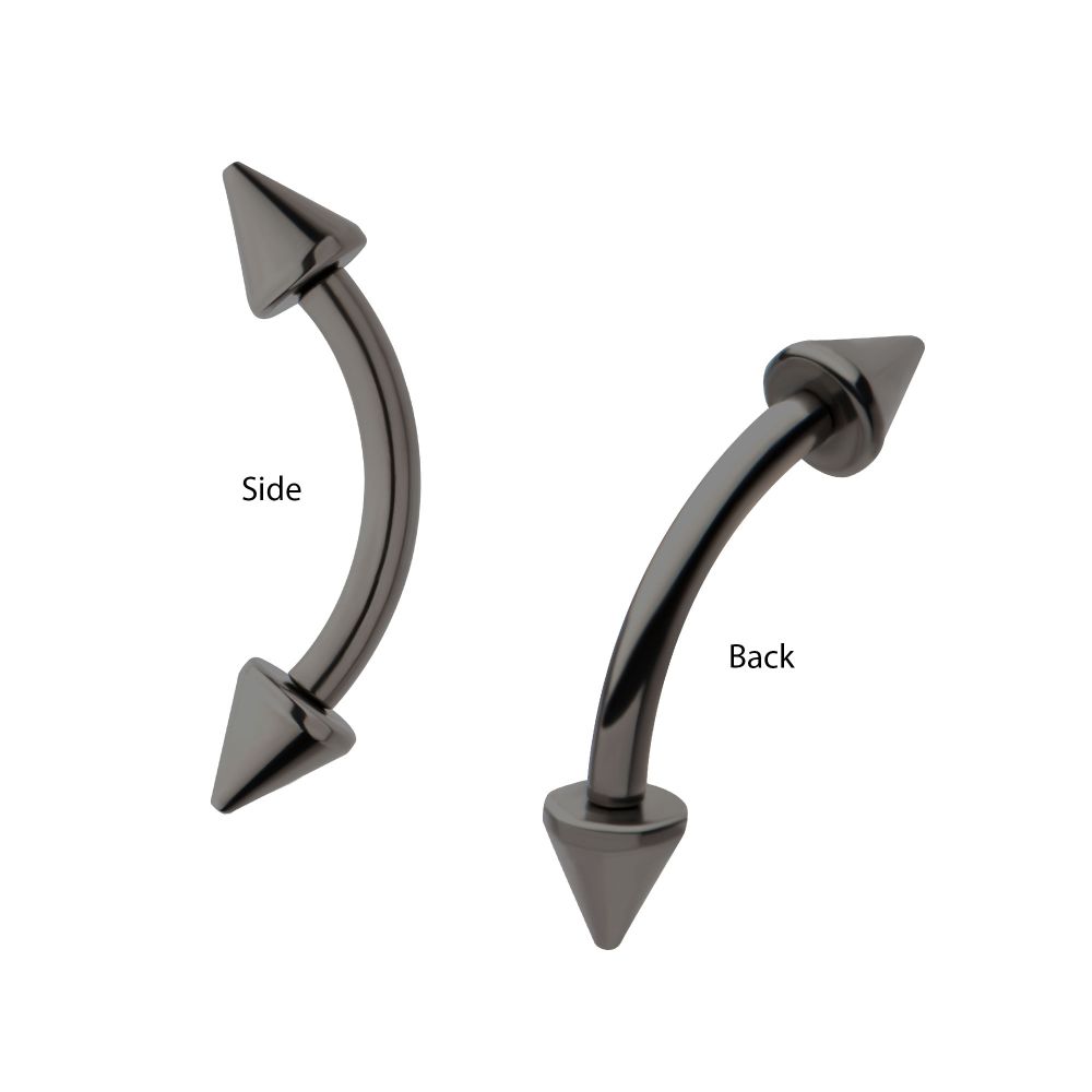 Black PVD Titanium Internally Threaded Spike End Curved Barbell