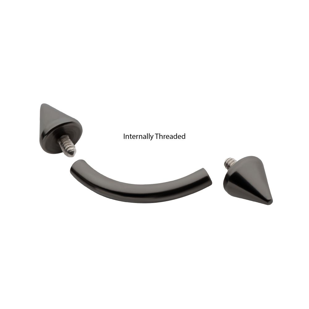 Black PVD Titanium Internally Threaded Spike End Curved Barbell