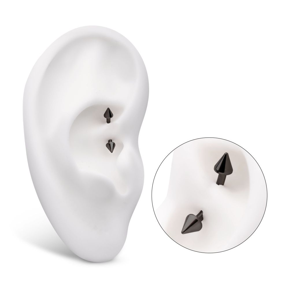 Black PVD Titanium Internally Threaded Spike End Curved Barbell