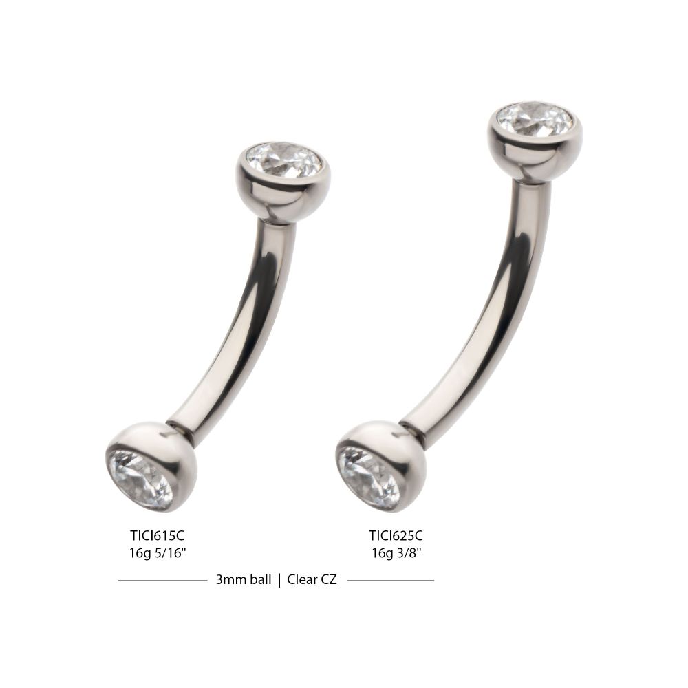 Titanium Internally Threaded Double Bezel Gem End Curved Barbell
