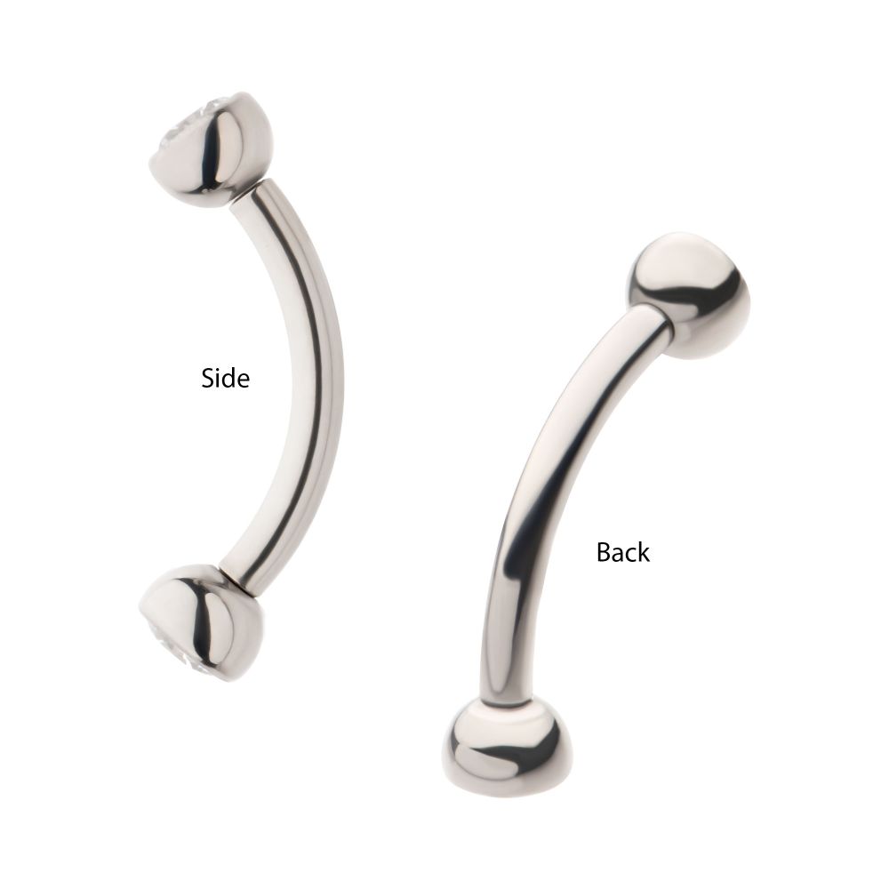 Titanium Internally Threaded Double Bezel Gem End Curved Barbell
