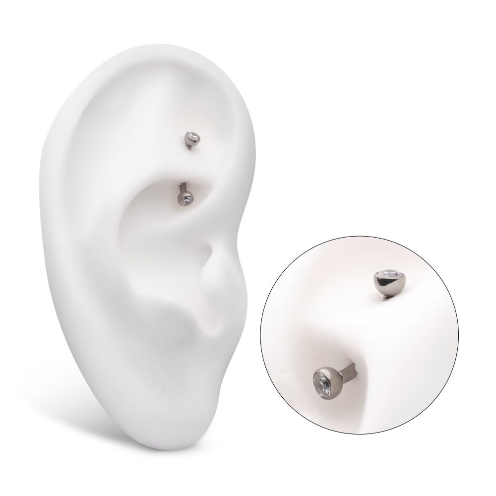 Titanium Internally Threaded Double Bezel Gem End Curved Barbell