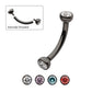 Black PVD Titanium Internally Threaded Double Bezel Gem End Curved Barbell