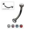 Black PVD Titanium Internally Threaded Double Bezel Gem End Curved Barbell