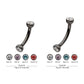 Black PVD Titanium Internally Threaded Double Bezel Gem End Curved Barbell