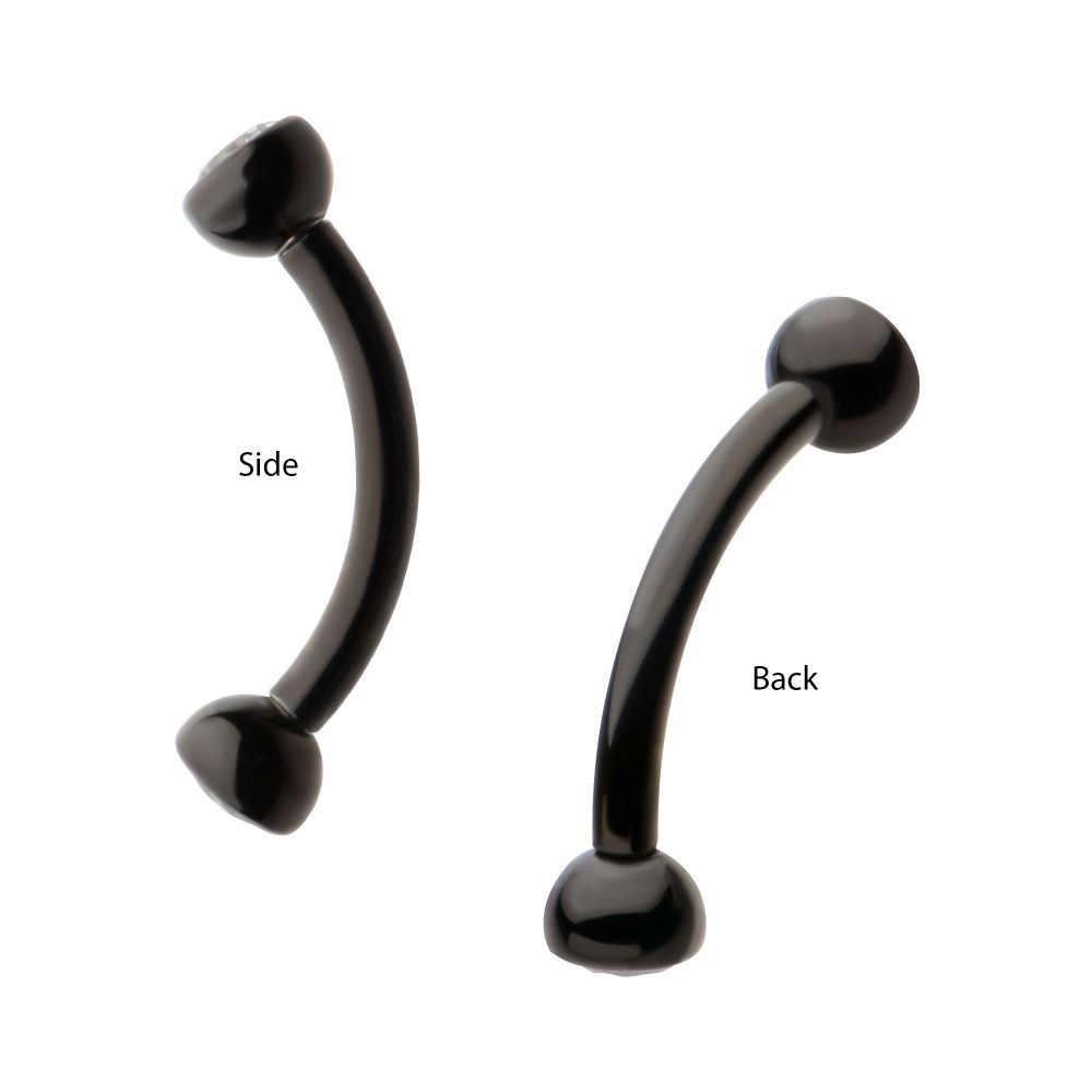 Black PVD Titanium Internally Threaded Double Bezel Gem End Curved Barbell