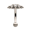Titanium Internally Threaded with Beaded Bezel Set CZ 3-Cluster Fixed Top Curved Barbell