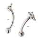 Titanium Internally Threaded with Tri Beads Set & Bezel Set Clear AAA CZ Fixed Top Curved Barbell