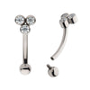 Titanium Internally Threaded Bezel Round CZ Trinity Fixed Top Curved Barbell
