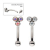 Titanium Internally Threaded Trinity Bezel Gem Fixed Top Curved Barbell