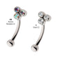 Titanium Internally Threaded Trinity Bezel Gem Fixed Top Curved Barbell