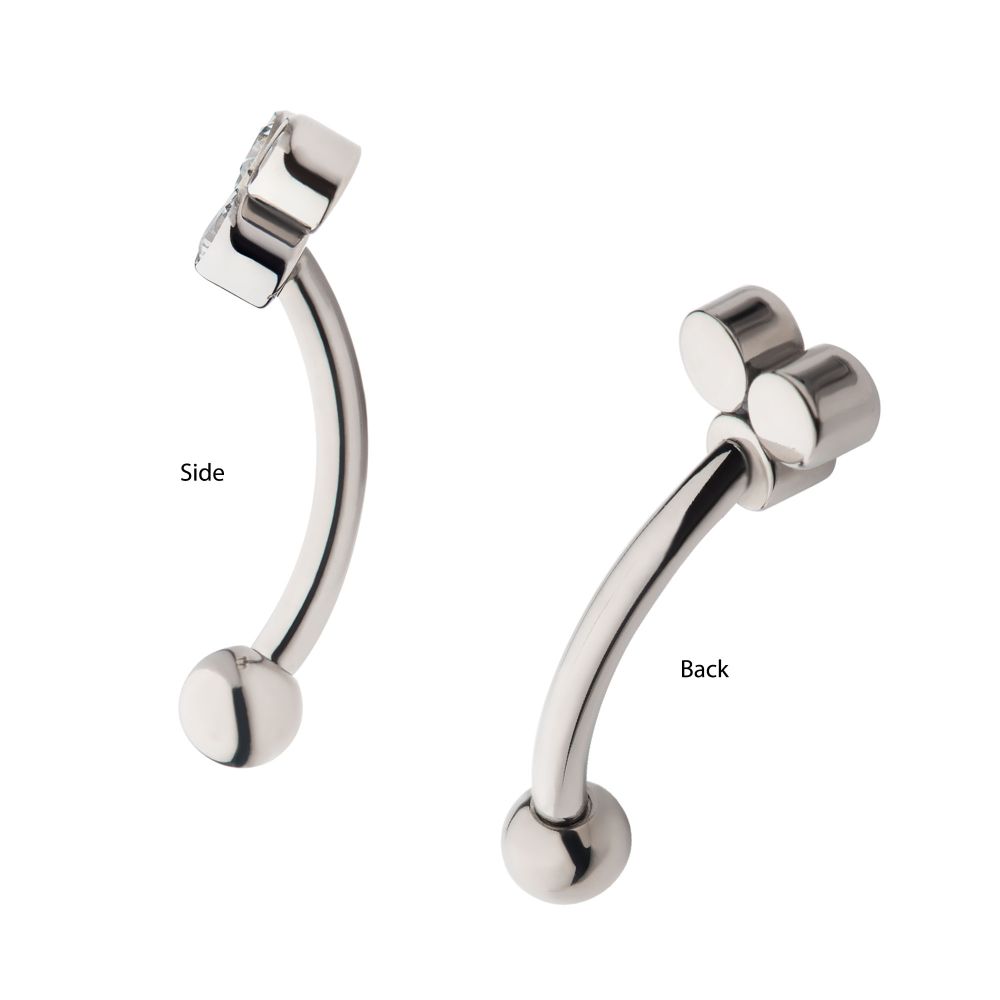 Titanium Internally Threaded Bezel Round CZ Trinity Fixed Top Curved Barbell