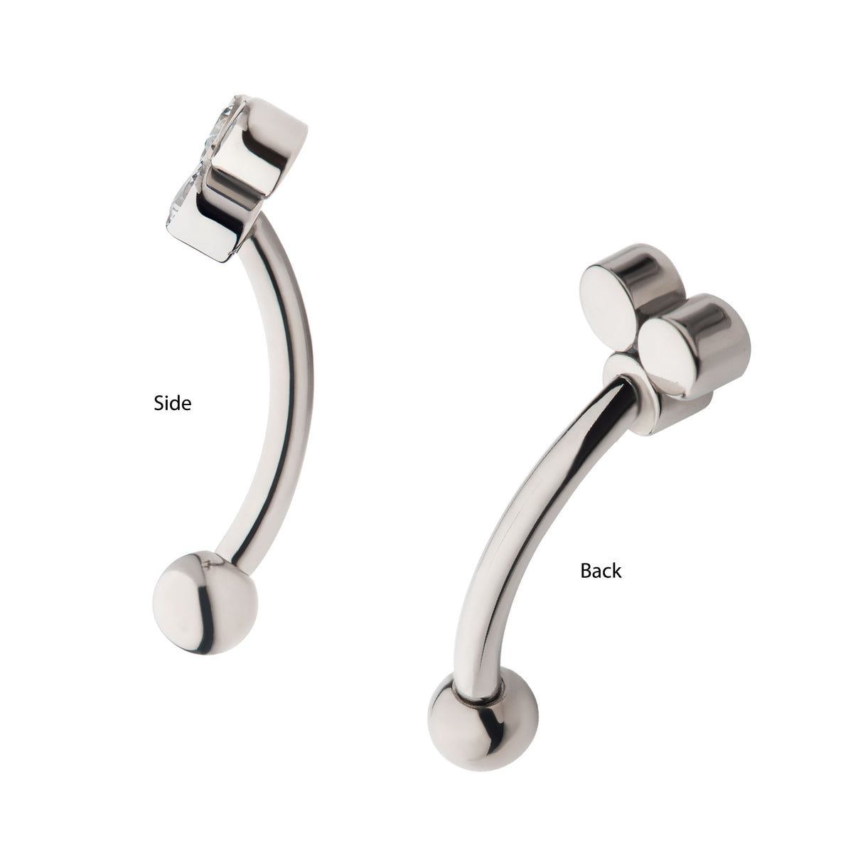 Titanium Internally Threaded Trinity Bezel Gem Fixed Top Curved Barbell