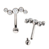 Titanium Internally Threaded with Bezel Set Clear AAA CZ Oscillating 5-Cluster Fixed Top Curved Barbell