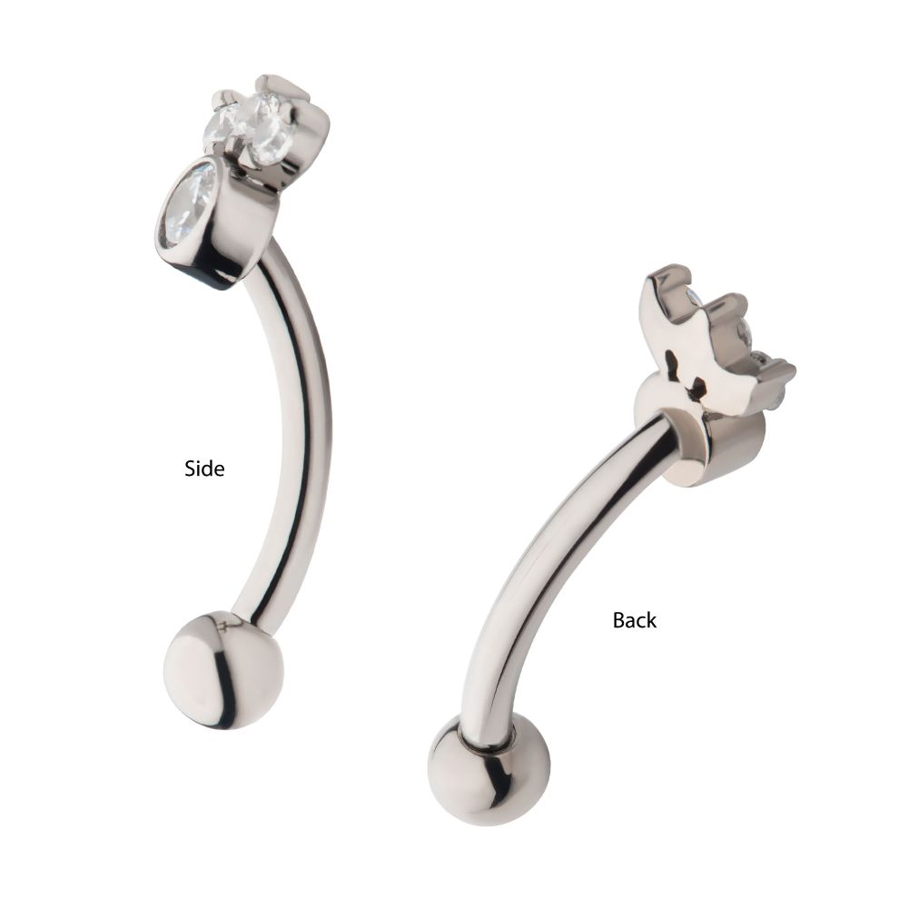 Titanium Internally Threaded with 4 Clear AAA CZ Fixed Top Curved Barbell