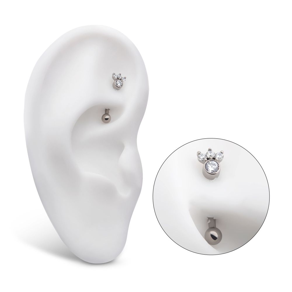 Titanium Internally Threaded with 4 Clear AAA CZ Fixed Top Curved Barbell