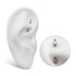 Titanium Internally Threaded Tri Bead & Bezel Set White Opal Fixed Top Curved Barbell